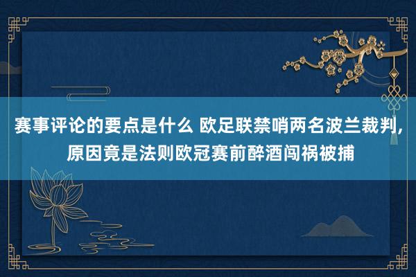 赛事评论的要点是什么 欧足联禁哨两名波兰裁判, 原因竟是法则欧冠赛前醉酒闯祸被捕