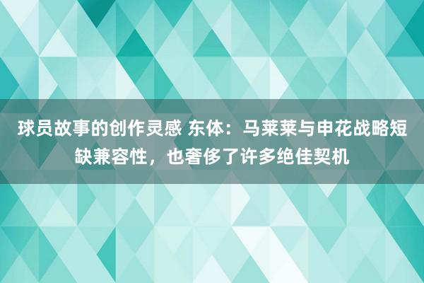 球员故事的创作灵感 东体：马莱莱与申花战略短缺兼容性，也奢侈了许多绝佳契机